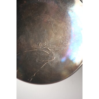 神坂雪佳/古市/〇篙 三者合作 片切彫三重銀杯　M286 