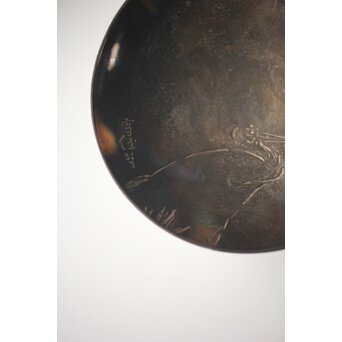 神坂雪佳/古市/〇篙 三者合作 片切彫三重銀杯　M286 