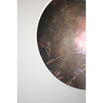 神坂雪佳/古市/〇篙 三者合作 片切彫三重銀杯　M286 