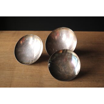 神坂雪佳/古市/〇篙 三者合作 片切彫三重銀杯　M286 