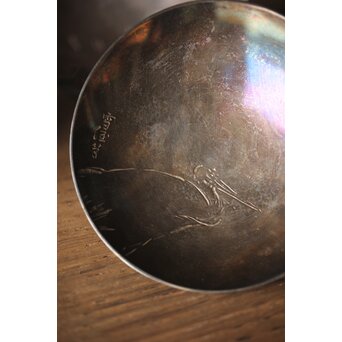 神坂雪佳/古市/〇篙 三者合作 片切彫三重銀杯　M286 