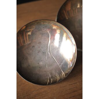 神坂雪佳/古市/〇篙 三者合作 片切彫三重銀杯　M286 