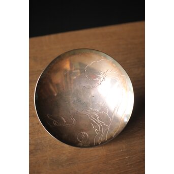 神坂雪佳/古市/〇篙 三者合作 片切彫三重銀杯　M286 