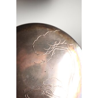 神坂雪佳/古市/〇篙 三者合作 片切彫三重銀杯　M286 