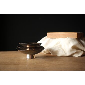 神坂雪佳/古市/〇篙 三者合作 片切彫三重銀杯　M286 