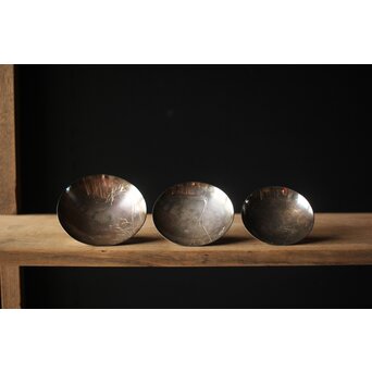 神坂雪佳/古市/〇篙 三者合作 片切彫三重銀杯　M286 