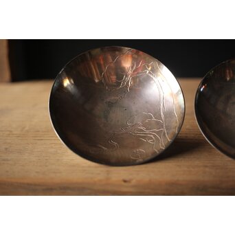 神坂雪佳/古市/〇篙 三者合作 片切彫三重銀杯　M286 