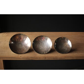 神坂雪佳/古市/〇篙 三者合作 片切彫三重銀杯　M286 