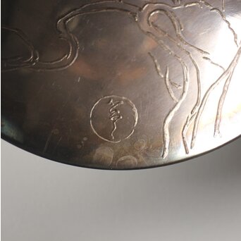 神坂雪佳/古市/〇篙 三者合作 片切彫三重銀杯　M286 