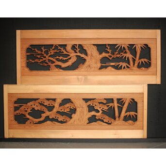 松竹梅 中型木彫欄間 2枚1組　R0031 