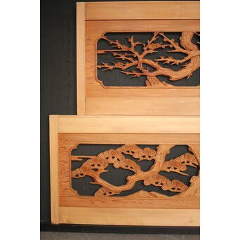 松竹梅 中型木彫欄間 2枚1組　R0031 