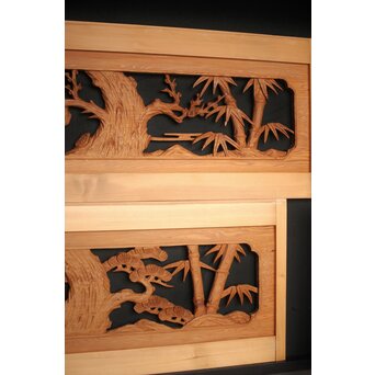 松竹梅 中型木彫欄間 2枚1組　R0031 