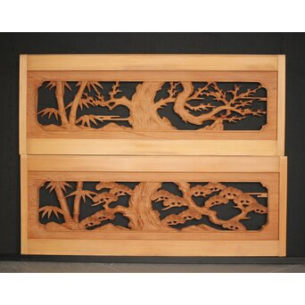 松竹梅 中型木彫欄間 2枚1組　R0031