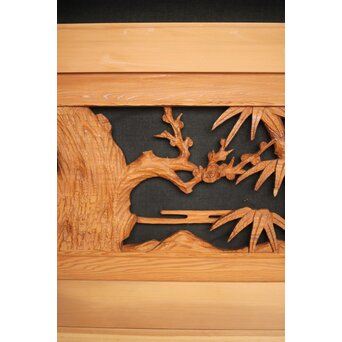 松竹梅 中型木彫欄間 2枚1組　R0031 