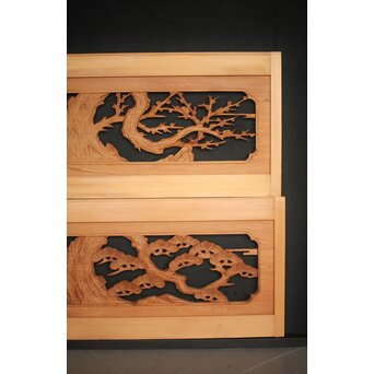 松竹梅 中型木彫欄間 2枚1組　R0031 