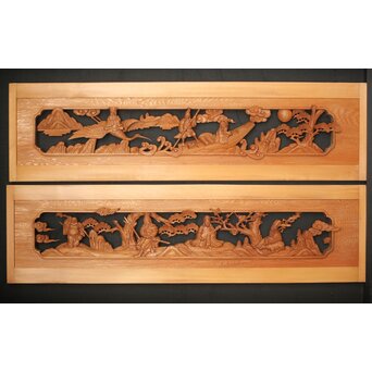 七福神 木彫欄間 2枚1組　R0132Y