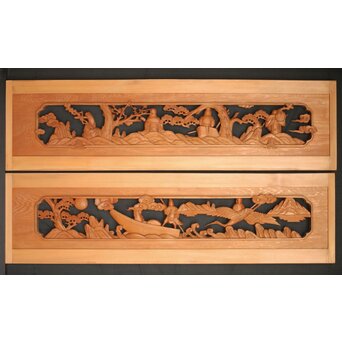 七福神 木彫欄間 2枚1組　R0132Y 