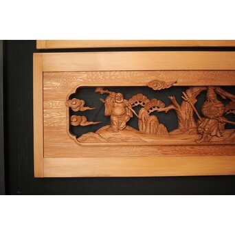 七福神 木彫欄間 2枚1組　R0132Y 