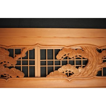 障子窓付 鶴松木彫欄間　R0133 