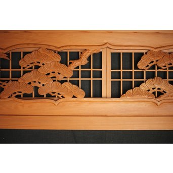 障子窓付 鶴松木彫欄間　R0133 