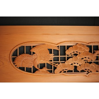 障子窓付 鶴松木彫欄間　R0133 