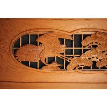 障子窓付 鶴松木彫欄間　R0133 