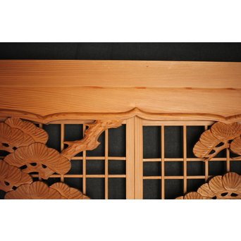 障子窓付 鶴松木彫欄間　R0133 