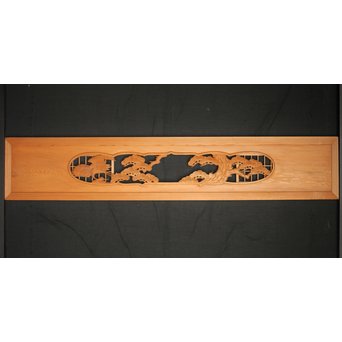 障子窓付 鶴松木彫欄間　R0133 