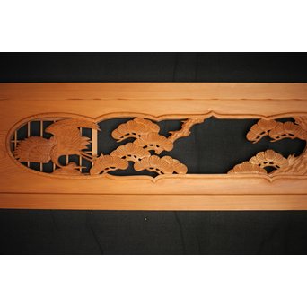 障子窓付 鶴松木彫欄間　R0133 