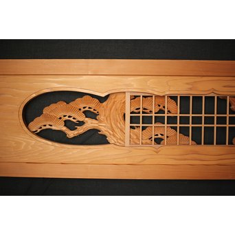 障子窓付 鶴松木彫欄間　R0133 