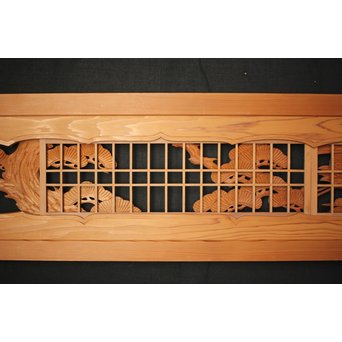 障子窓付 鶴松木彫欄間　R0133 