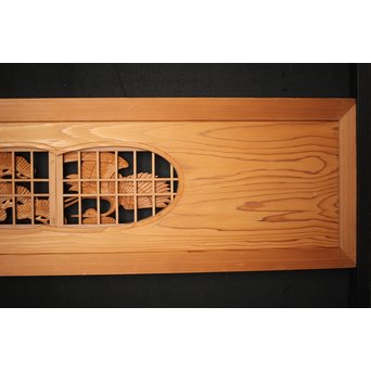 障子窓付 鶴松木彫欄間　R0133 