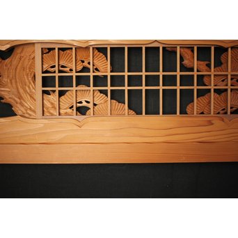 障子窓付 鶴松木彫欄間　R0133 