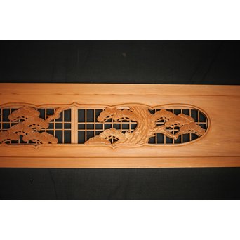 障子窓付 鶴松木彫欄間　R0133 