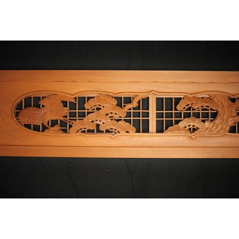 障子窓付 鶴松木彫欄間　R0133 