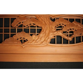 障子窓付 鶴松木彫欄間　R0133 