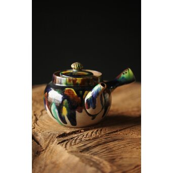 萬古焼 三彩急須　P298 