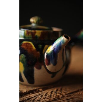 萬古焼 三彩急須　P298 