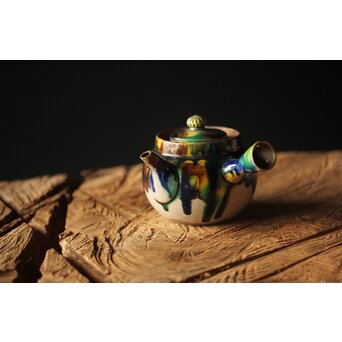 萬古焼 三彩急須　P298