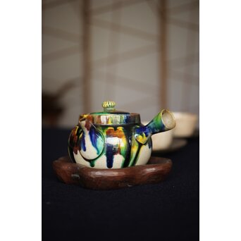 萬古焼 三彩急須　P298 