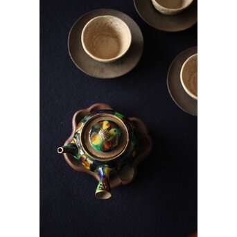 萬古焼 三彩急須　P298 