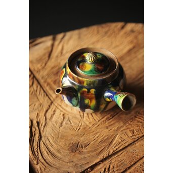 萬古焼 三彩急須　P298 