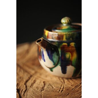 萬古焼 三彩急須　P298 