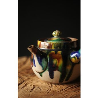 萬古焼 三彩急須　P298 