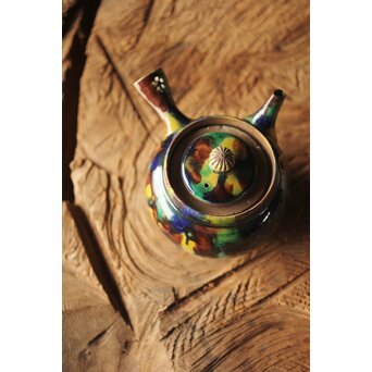 萬古焼 三彩急須　P298 