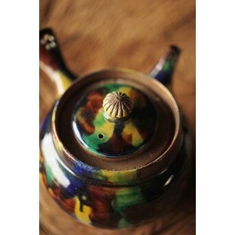 萬古焼 三彩急須　P298 