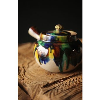 萬古焼 三彩急須　P298 