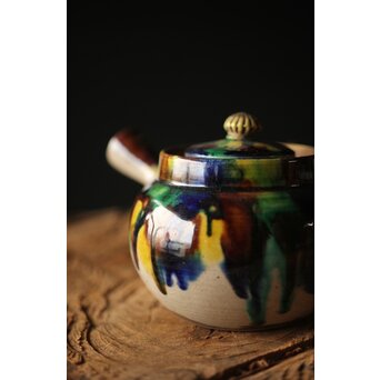 萬古焼 三彩急須　P298 