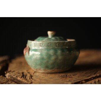古萬古 緑釉蝙蝠耳急須　P300 