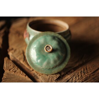 古萬古 緑釉蝙蝠耳急須　P300 